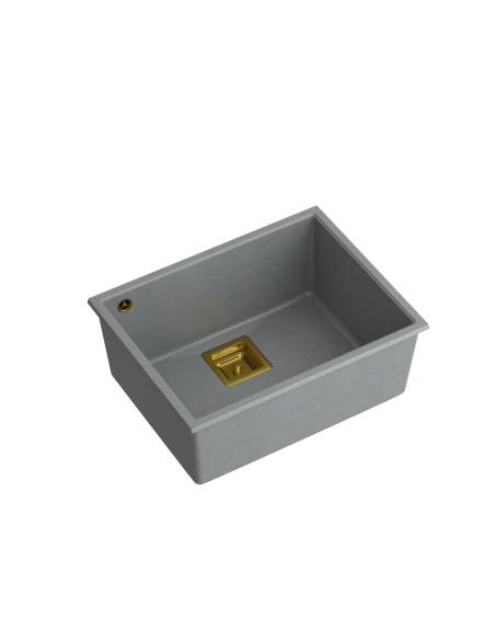 DAVID 50 + nano PVD 1-bowl undermount sink with square waste + save space siphon PVD colour / silver stone / gold elements - 1