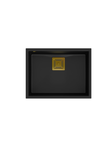 DAVID 50 + nano PVD 1-bowl undermount sink with square waste + save space siphon PVD colour / pure carbon / gold elements - 2