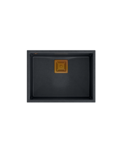 DAVID 50 + nano PVD 1-bowl undermount sink with square waste + save space siphon PVD colour / black diamond / copper elements -  2