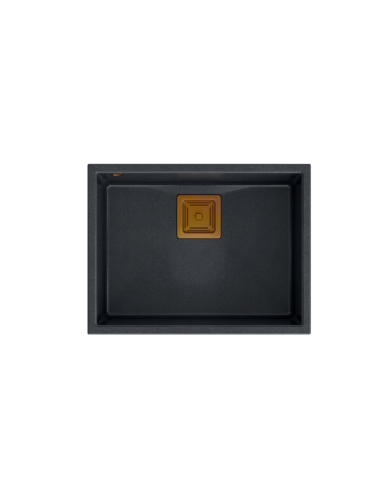 DAVID 50 + nano PVD 1-bowl undermount sink with square waste + save space siphon PVD colour / black diamond / copper elements - 