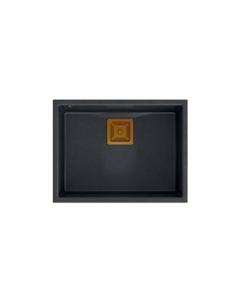 DAVID 50 + nano PVD 1-bowl undermount sink with square waste + save space siphon PVD colour / black diamond / copper elements - 