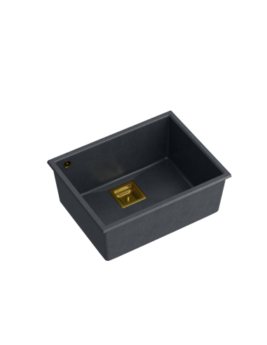 DAVID 50 + nano PVD 1-bowl undermount sink with square waste + save space siphon PVD colour / black diamond / gold elements - 1