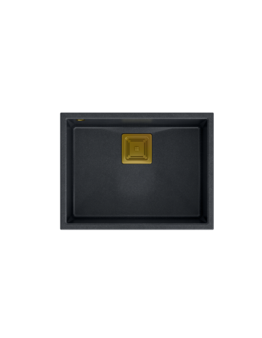 DAVID 50 + nano PVD 1-bowl undermount sink with square waste + save space siphon PVD colour / black diamond / gold elements - 2