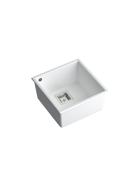 DAVID 40 1-bowl undermount sink with square waste + save space siphon / snow white / steel elements - 1