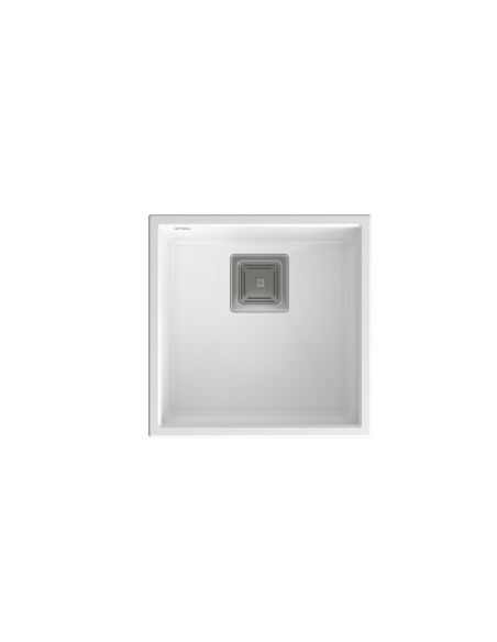 DAVID 40 1-bowl undermount sink with square waste + save space siphon / snow white / steel elements - 2