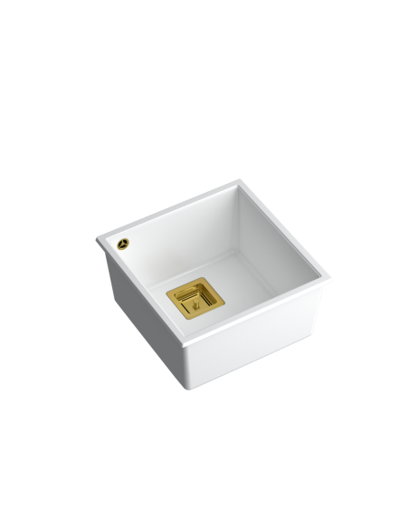 DAVID 40 + nano PVD 1-bowl undermount sink with square waste + save space siphon PVD colour / snow white / gold elements - 1
