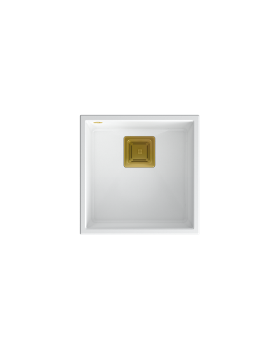 DAVID 40 + nano PVD 1-bowl undermount sink with square waste + save space siphon PVD colour / snow white / gold elements - 2