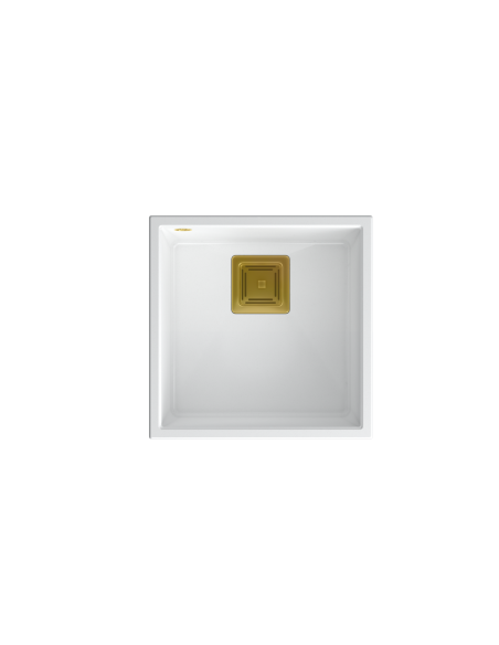 DAVID 40 + nano PVD 1-bowl undermount sink with square waste + save space siphon PVD colour / snow white / gold elements - 2