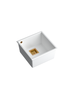 DAVID 40 + nano PVD 1-bowl undermount sink with square waste + save space siphon PVD colour / snow white / copper elements - 1