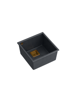 DAVID 40 + nano PVD 1-bowl undermount sink with square waste + save space siphon PVD colour / black diamond / copper elements - 