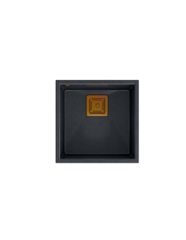 DAVID 40 + nano PVD 1-bowl undermount sink with square waste + save space siphon PVD colour / black diamond / copper elements - 
