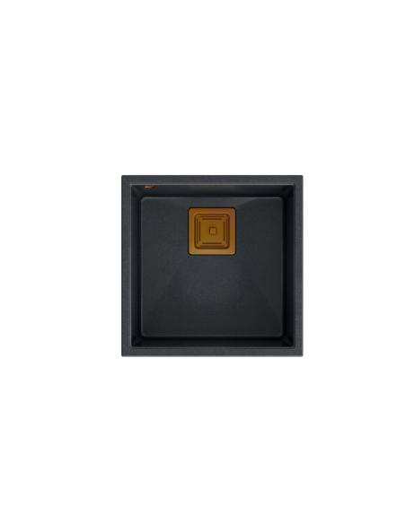 DAVID 40 + nano PVD 1-bowl undermount sink with square waste + save space siphon PVD colour / black diamond / copper elements - 