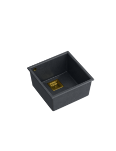 DAVID 40 + nano PVD 1-bowl undermount sink with square waste + save space siphon PVD colour / black diamond / gold elements - 1