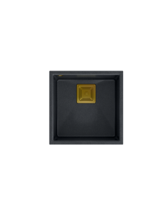 DAVID 40 + nano PVD 1-bowl undermount sink with square waste + save space siphon PVD colour / black diamond / gold elements - 1 2