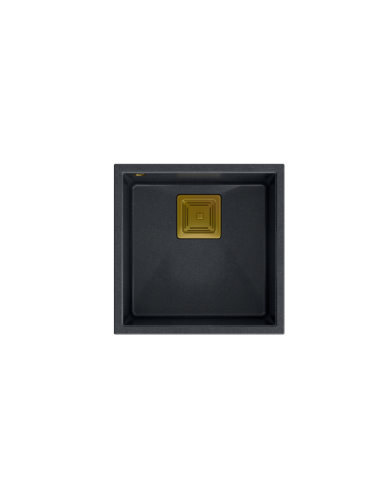 DAVID 40 + nano PVD 1-bowl undermount sink with square waste + save space siphon PVD colour / black diamond / gold elements - 2