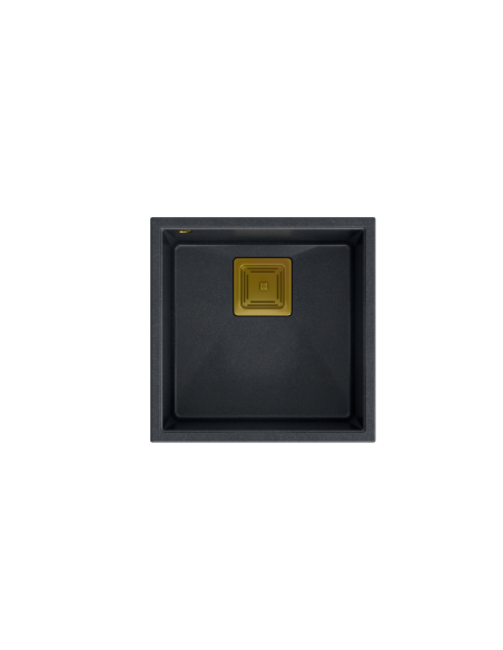 DAVID 40 + nano PVD 1-bowl undermount sink with square waste + save space siphon PVD colour / black diamond / gold elements - 2
