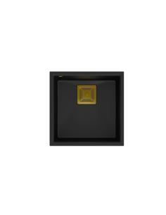 DAVID 40 + nano PVD 1-bowl undermount sink with square waste + save space siphon PVD colour / pure carbon/ gold elements - 1 2