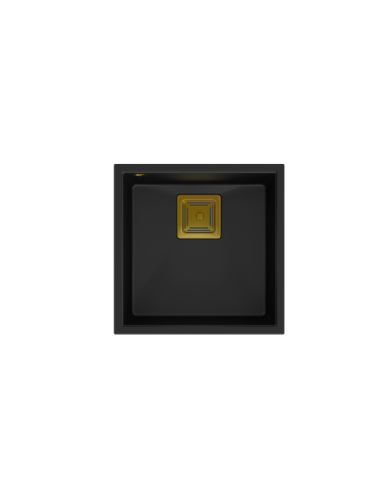 DAVID 40 + nano PVD 1-bowl undermount sink with square waste + save space siphon PVD colour / pure carbon/ gold elements - 2