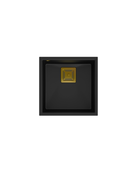 DAVID 40 + nano PVD 1-bowl undermount sink with square waste + save space siphon PVD colour / pure carbon/ gold elements - 2