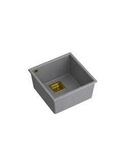 DAVID 40 + nano PVD 1-bowl undermount sink with square waste + save space siphon PVD colour / silver stone / gold elements - 1