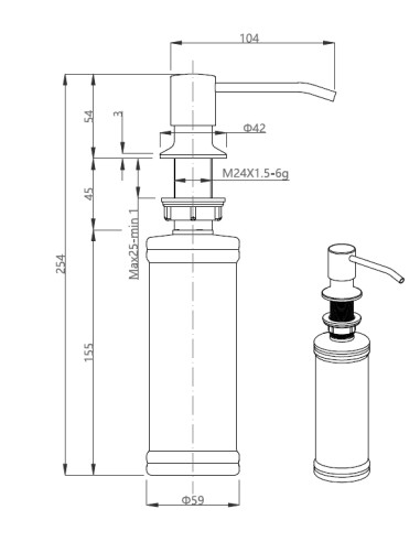 JOHNNY 100 Art Copper with manual siphon, mixer tap Naomi and dispenser - copper - 3