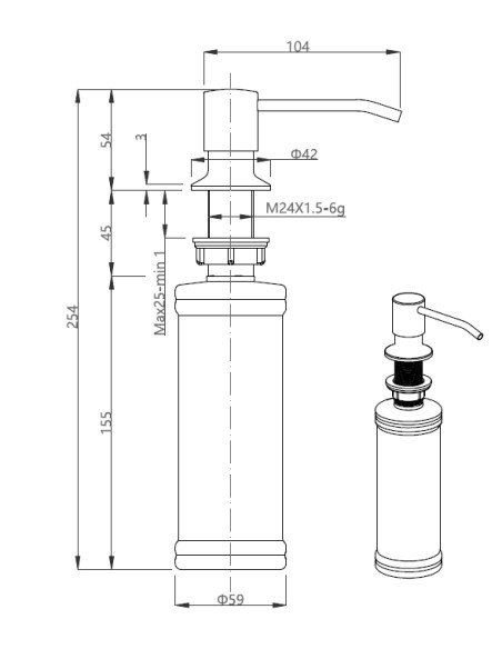 JOHNNY 100 Art Copper with manual siphon, mixer tap Naomi and dispenser - copper - 3 JOHNNY 100 Art Copper with manual siphon, mixer tap Naomi and dispenser - copper - 3