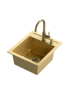 JOHNNY 100 Art Gold with manual siphon, mixer tap Naomi and dispenser - gold - 1