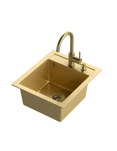 JOHNNY 100 Art Gold with manual siphon, mixer tap Naomi and dispenser - gold - 1