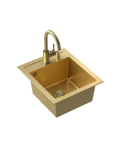 JOHNNY 100 Art Gold with manual siphon, mixer tap Naomi and dispenser - gold - 2