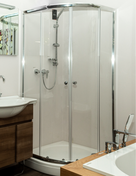 Poolringikujuline dušikabiin Flory FSK21038-90R 90x90x185cm kivimassialusega, R 550MM - 1 Poolringikujuline dušikabiin Flory FSK21038-90R 90x90x185cm kivimassialusega, R 550MM - 1