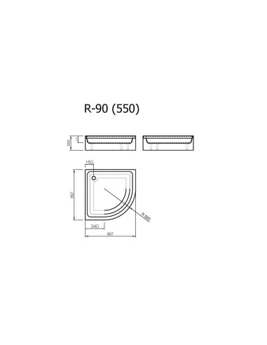 Poolringikujuline dušikabiin Flory FSK21038-90R 90x90x185cm kivimassialusega, R 550MM - 2