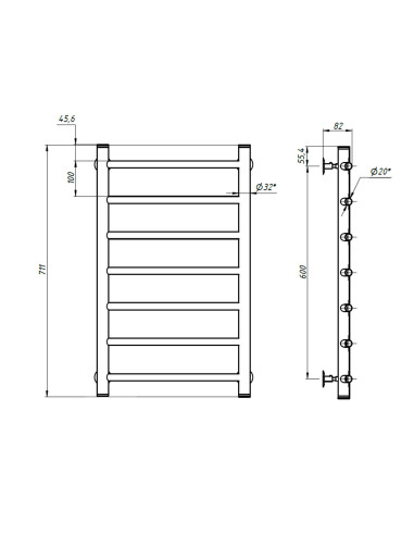 Stainless Steel Heated Towel Rail CAMELLIA 400x700