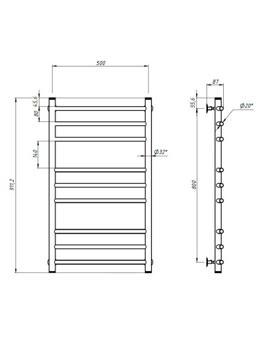 Stainless Steel Heated Towel Rail CAMELLIA 500х900