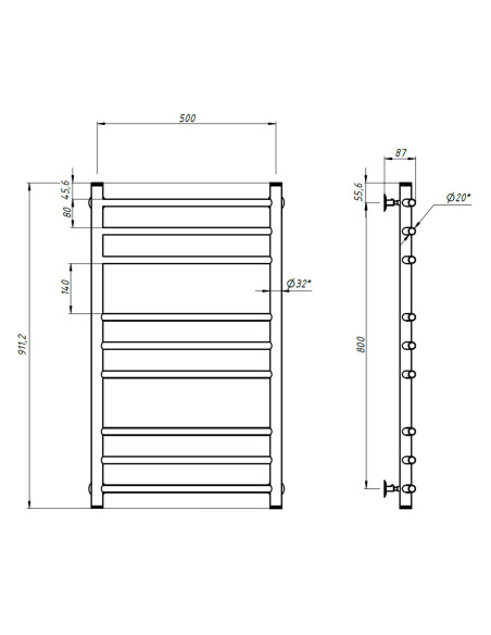Stainless Steel Heated Towel Rail CAMELLIA 500х900