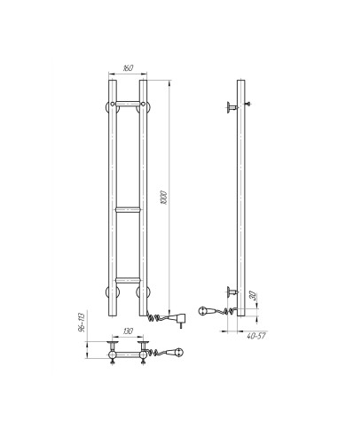 Electric Towel Rail WHITE SILOUETTE 160х1000 right