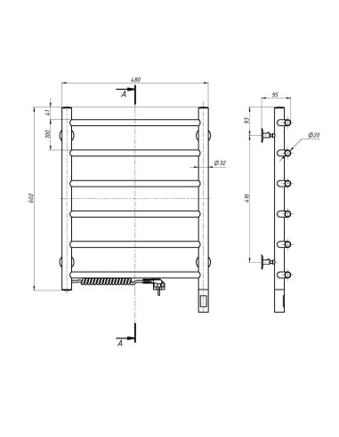 Stainless Steel Electric Towel Railr CAMELLIA Sensor 480x600 left