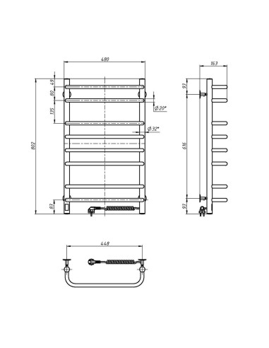 Stainless Steel Electric Towel Rail SYMPHONIA Sensor 480х800 right