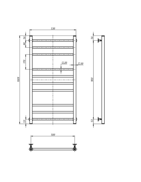 Stainless Steel Heated Towel Rail LOFT 500x1000