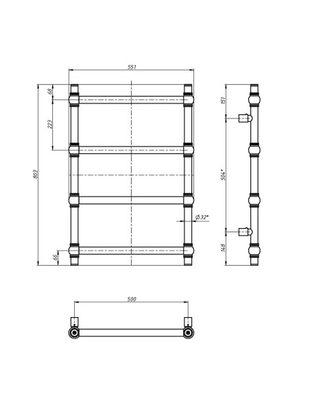 Stainless Steel Heated Towel Rail RETRO 500x800