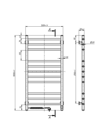 Electric Towel Rail WHITE CLASSIC QUADRO Sensor 500x1000 left Electric Towel Rail WHITE CLASSIC QUADRO Sensor 500x1000 left