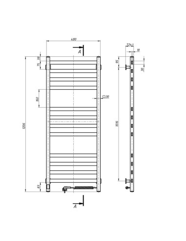 Stainless Steel Electric Towel Rail AVANGARD Sensor 480х1200 right