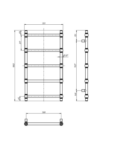 Stainless Steel Heated Towel Rail GOLD BALL RETRO 500x1000