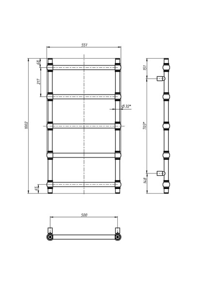 Stainless Steel Heated Towel Rail GOLD BALL RETRO 500x1000