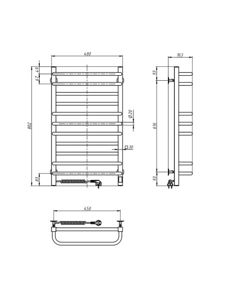 Electric Towel Rail BLACK GRANDIS Sensor 480х800 left