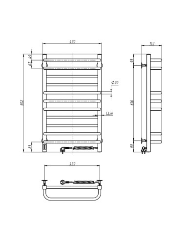 Electric Towel Rail BLACK GRANDIS Sensor 480х800 right