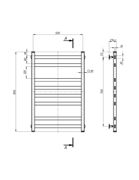 Stainless Steel Heated Towel Rail GOLD AVANGARD 500х800