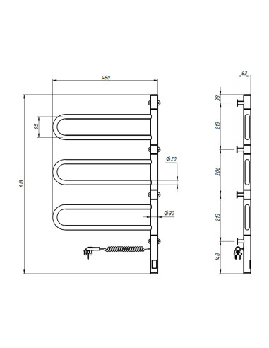 Electric Towel Rail WHITE FOUETTE Sensor 480х800