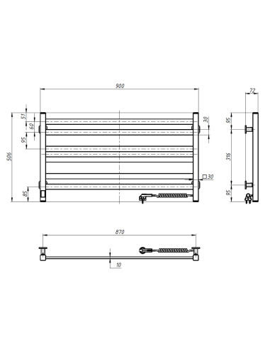 Electric Towel Rail BLACK AVANGARD Sensor 900х500 right