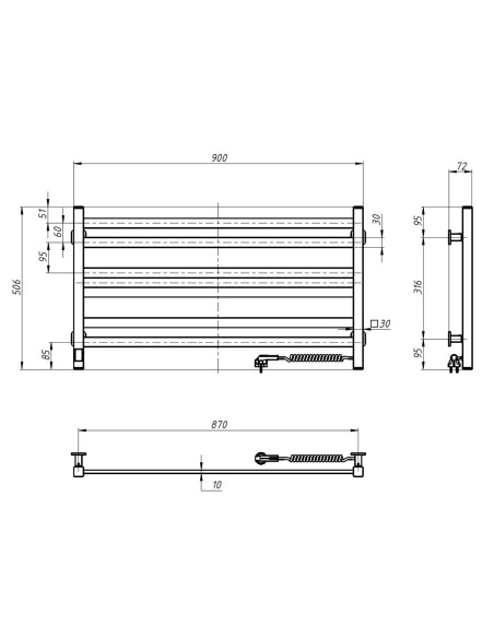 Electric Towel Rail BLACK AVANGARD Sensor 900х500 right