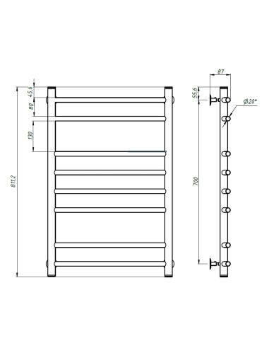 Stainless Steel Heated Towel Rail CAMELLIA 500х800